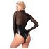 Noir - Glossy Bodysuit with Sheer Insets (Black)