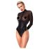 Noir - Glossy Bodysuit with Sheer Insets (Black) - M