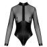 Noir - Glossy Bodysuit with Sheer Insets (Black) - M