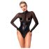 Noir - Glossy Bodysuit with Sheer Insets (Black) - L
