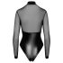 Noir - Glossy Bodysuit with Sheer Insets (Black) - XL