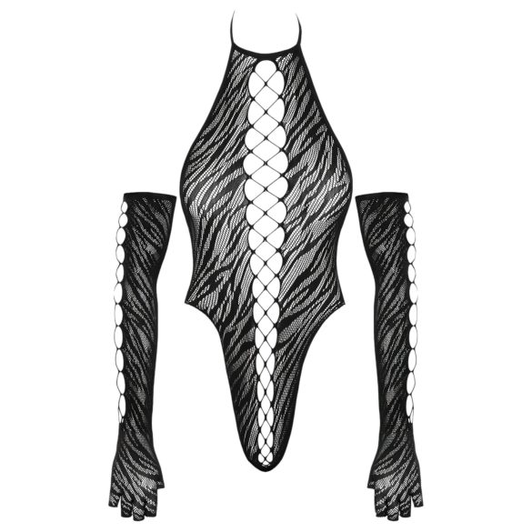 Cottelli - Black Bodysuit with Gloves - Sizes S-L