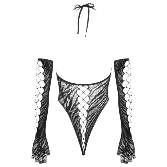 Cottelli - Black Bodysuit with Gloves - Sizes S-L
