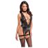 Noir Libido - Black Bodysuit with Garter - L