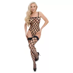   Cottelli Fantasy - black fishnet bodysuit and hold-up stockings set (S-L)