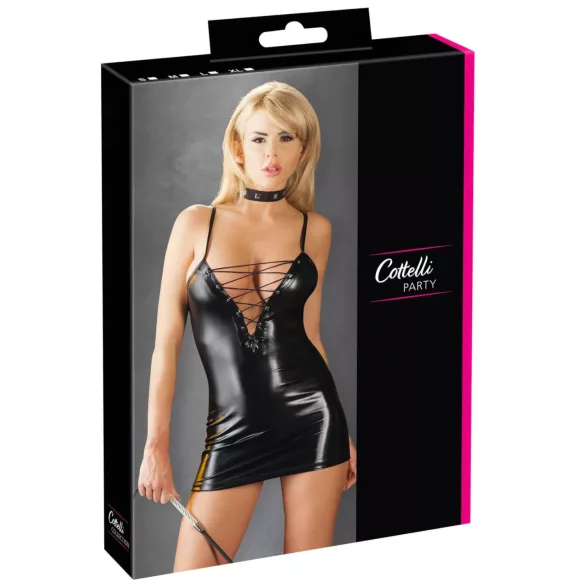 Cottelli - shiny lace-up dress (black) - M