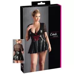 Cottelli Plus Size - Shiny Black Dress with Red Corset - XXL