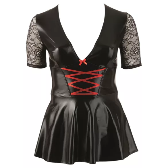 Cottelli Plus Size - Shiny Black Dress with Red Corset - XXL