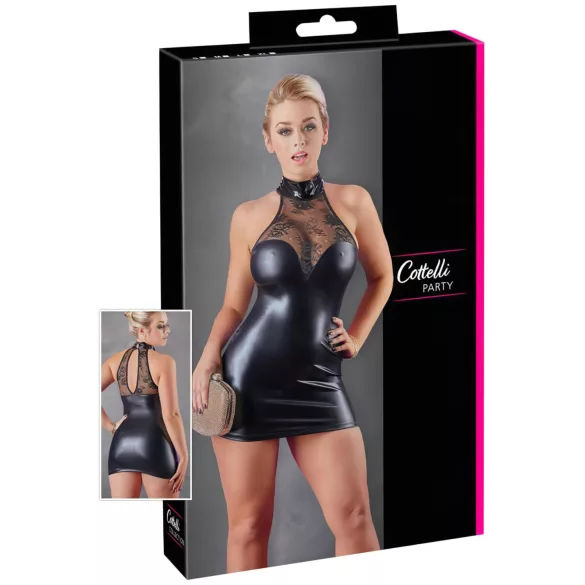 Cottelli - Lace & Shine Halter Mini Dress (Black) - XL