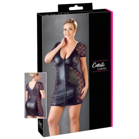 Cottelli Plus Size - Bow Lace Combination Dress (Black) - 4XL
