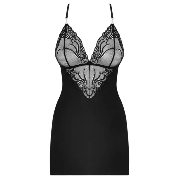 Obsessive 828-CHE-1 - Sparkling Strap Dress & Thong Set (Black) - L/XL