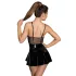 Noir - Black Patent Dress with Mesh Insets - L