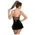 Noir - Black Patent Dress with Mesh Insets - L