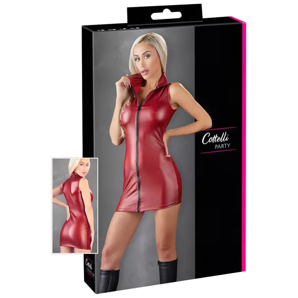 Cottelli Party - sleeveless shiny mini dress with zip (red) - L