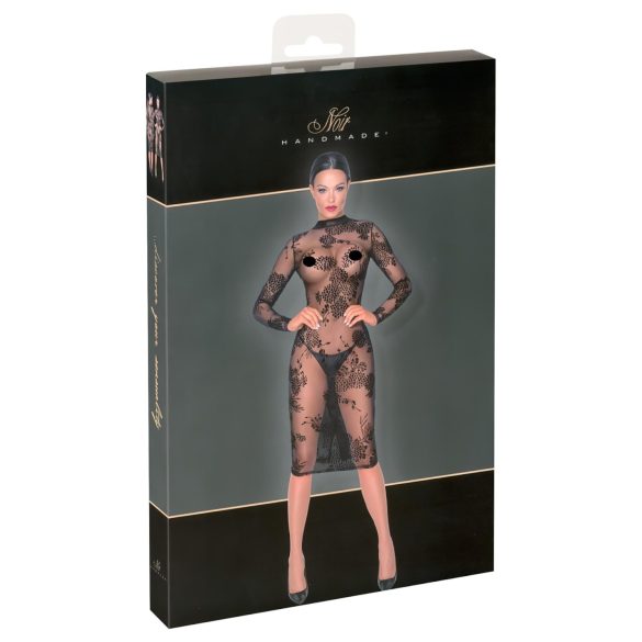 Noir - Sheer Floral Long Sleeve Dress (Black)  - M