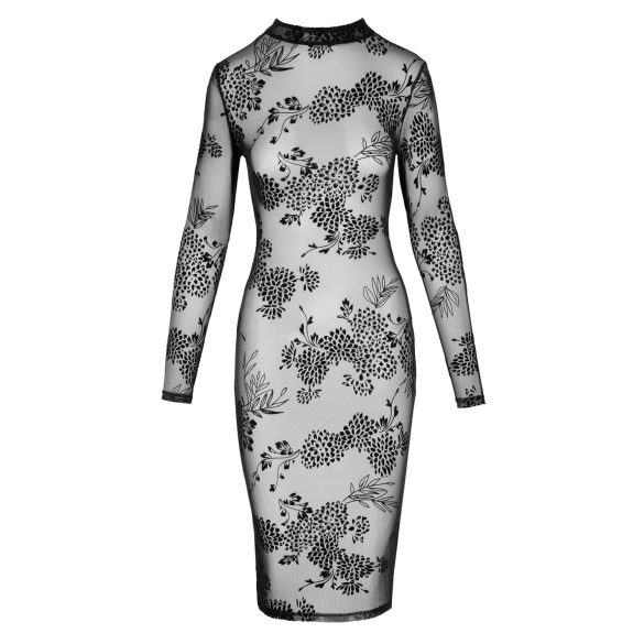 Noir - Sheer Floral Long Sleeve Dress (Black)  - M