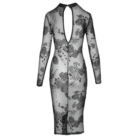 Noir - Sheer Floral Long Sleeve Dress (Black)  - M