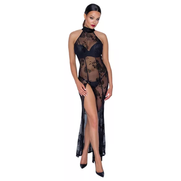 Noir - Sheer Black Floral Maxi Dress