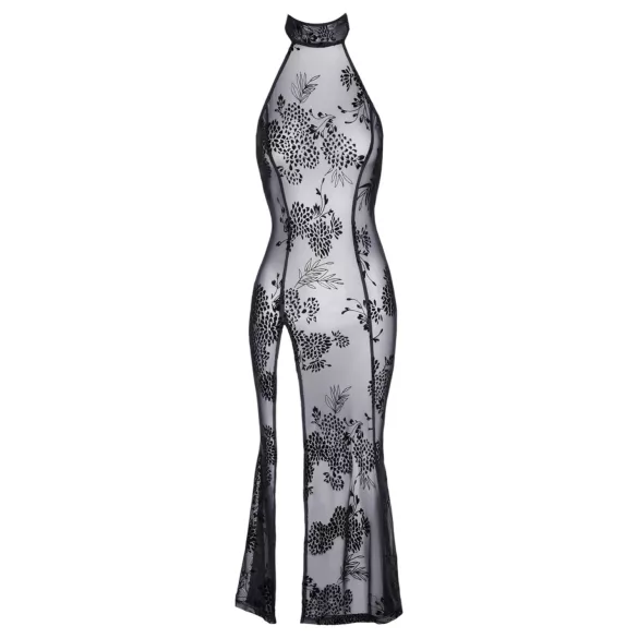 Noir - Sheer Black Floral Maxi Dress - L