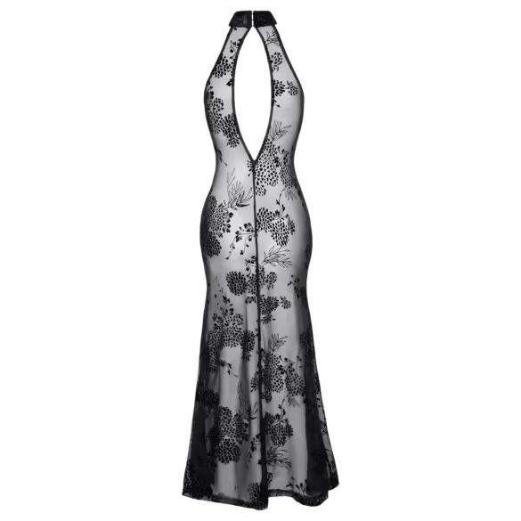 Noir - Sheer Black Floral Maxi Dress - L