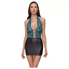 Cottelli - Shiny Lace-Up Dress with Lace (Black-Green)