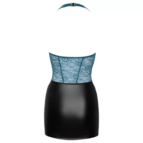 Cottelli - Shiny Lace-Up Dress with Lace (Black-Green) - M