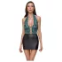 Cottelli - Shiny Lace-Up Dress with Lace (Black-Green) - XL
