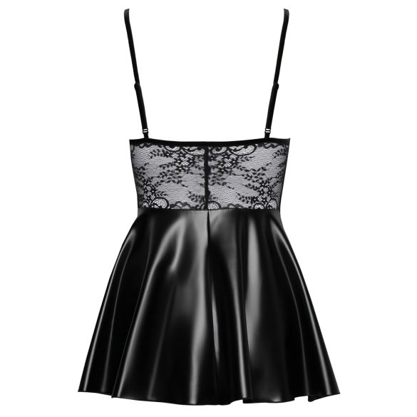 Noir - Black Lace Top Shiny Dress