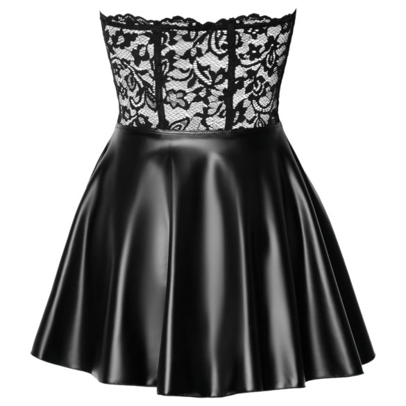 Noir - Shimmering Mini Dress with Lace Top (Black) - M