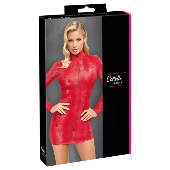 Cottelli - Snakeskin Pattern Mini Dress (Red) - M