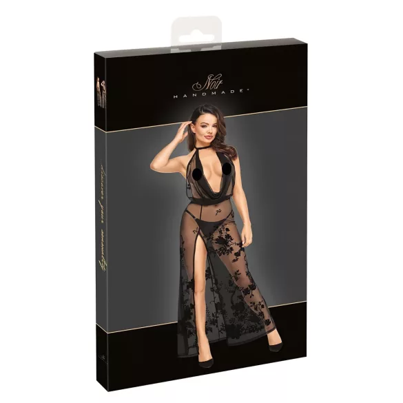 Noir - Sheer Floral Maxi Dress (Black)