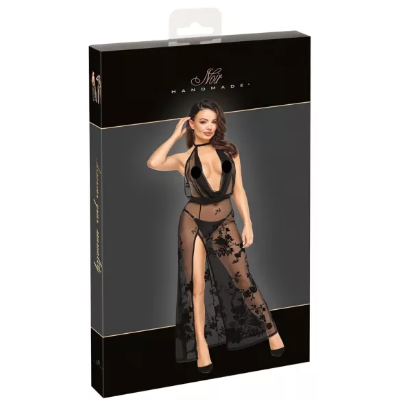 Noir - Sheer Floral Maxi Dress (Black) - M