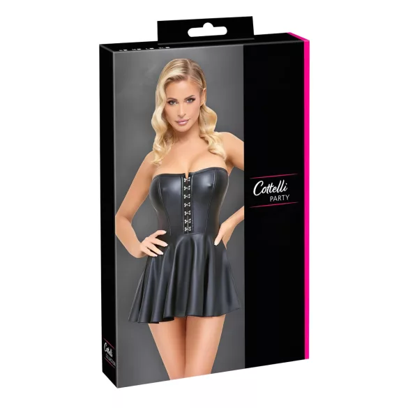 Cottelli - Shiny Mini Dress with Pleated Skirt (Black) - L