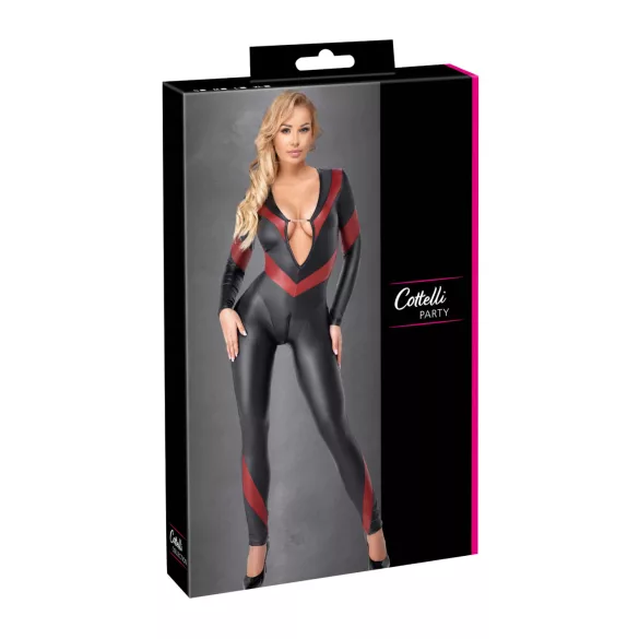 Cottelli - Black Zip-up Leather-look Jumpsuit