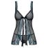 Obsessive Amanta - Embroidered Babydoll & Thong Set (Black-Turquoise)
