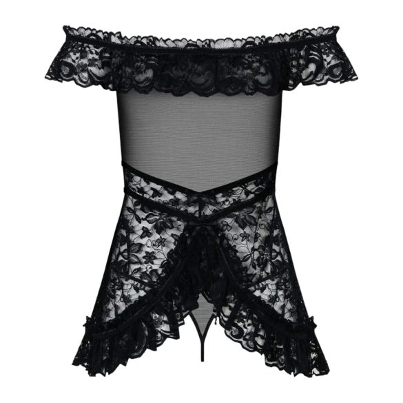 Obsessive Flores - Black Ruffled Babydoll & Thong Set - L/XL