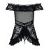 Obsessive Flores - Black Ruffled Babydoll & Thong Set - L/XL