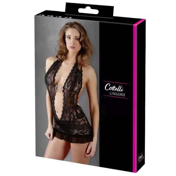Cottelli - Black Lace Halterneck Mini Dress - XL