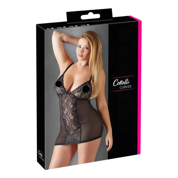 Cottelli Plus Size - Sheer Lace Nightgown (Black)
