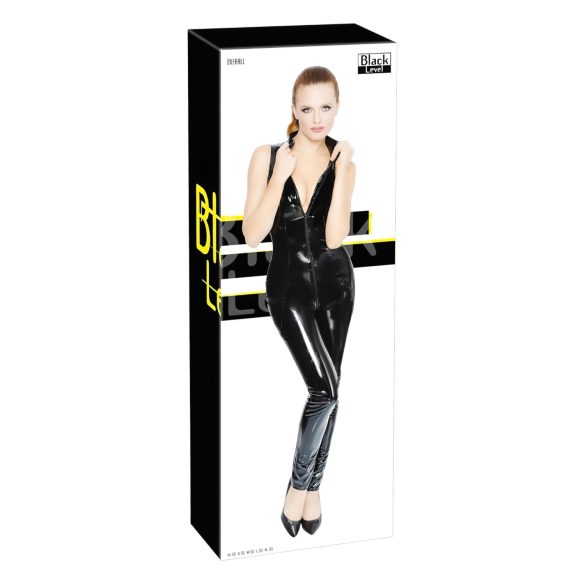 Black Level - Shiny Zipper Jumpsuit (Black) - L