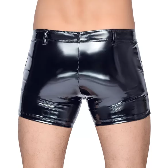 Black Level - Men's Vinyl Shorts with Side Pockets (Black) - L