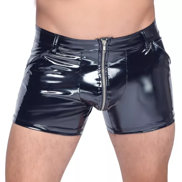 Black Level - Men's Vinyl Shorts with Side Pockets (Black) - 2XL