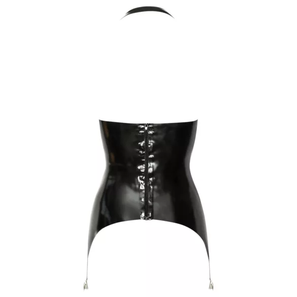 Late X - Open-Cup Latex Suspender Top (Black)
