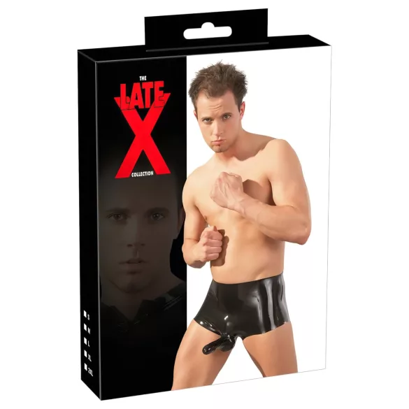Latex boxer shorts + penis sleeve (black) - L/XL
