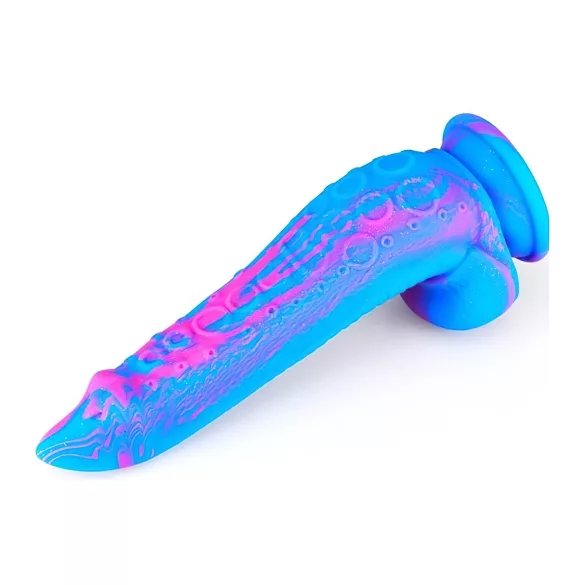 Inkipus - silicone dildo with testicles - 18cm (blue-pink)