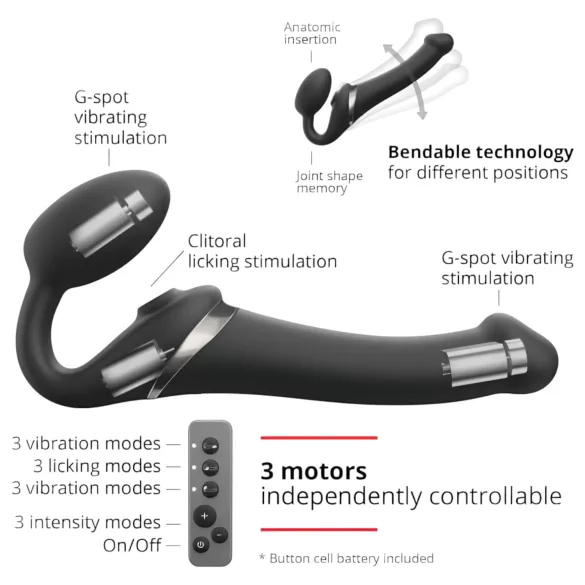 Strap-on-me M – Air Pulse Strap-On Vibrator (Black)