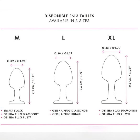 Dorcel Geisha Plug Ruby M - pink jeweled anal plug (black)