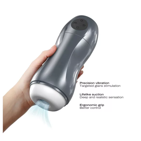 Dorcel Blowjoy Vibe - suction and vibrating rechargeable masturbator (grey)