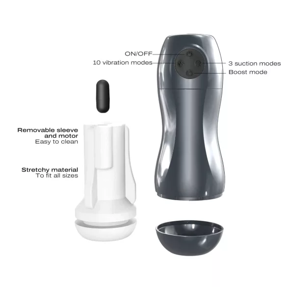 Dorcel Blowjoy Vibe - suction and vibrating rechargeable masturbator (grey)