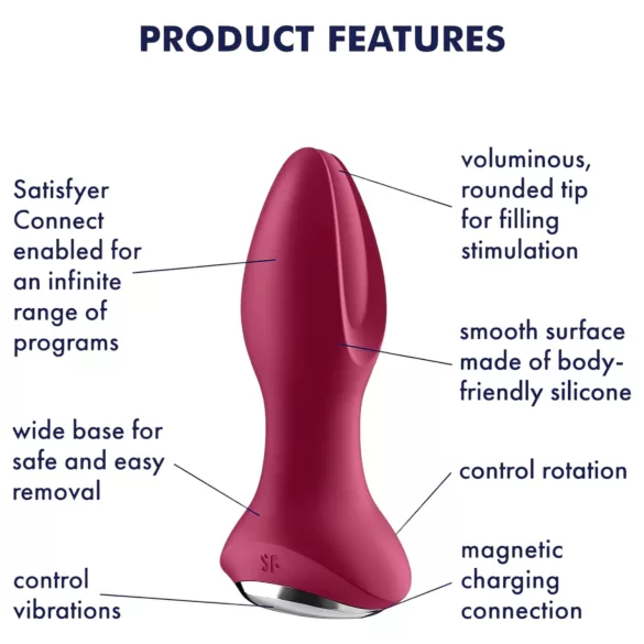 Satisfyer Rotator Plug 2 - Rechargeable Beaded Anal Vibrator (Red)